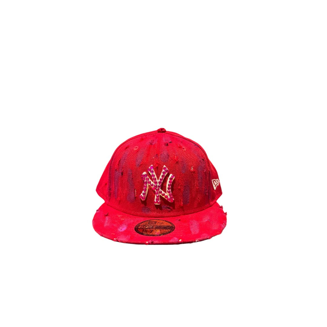 New era CAP NY custom RED DESTROYED FUX