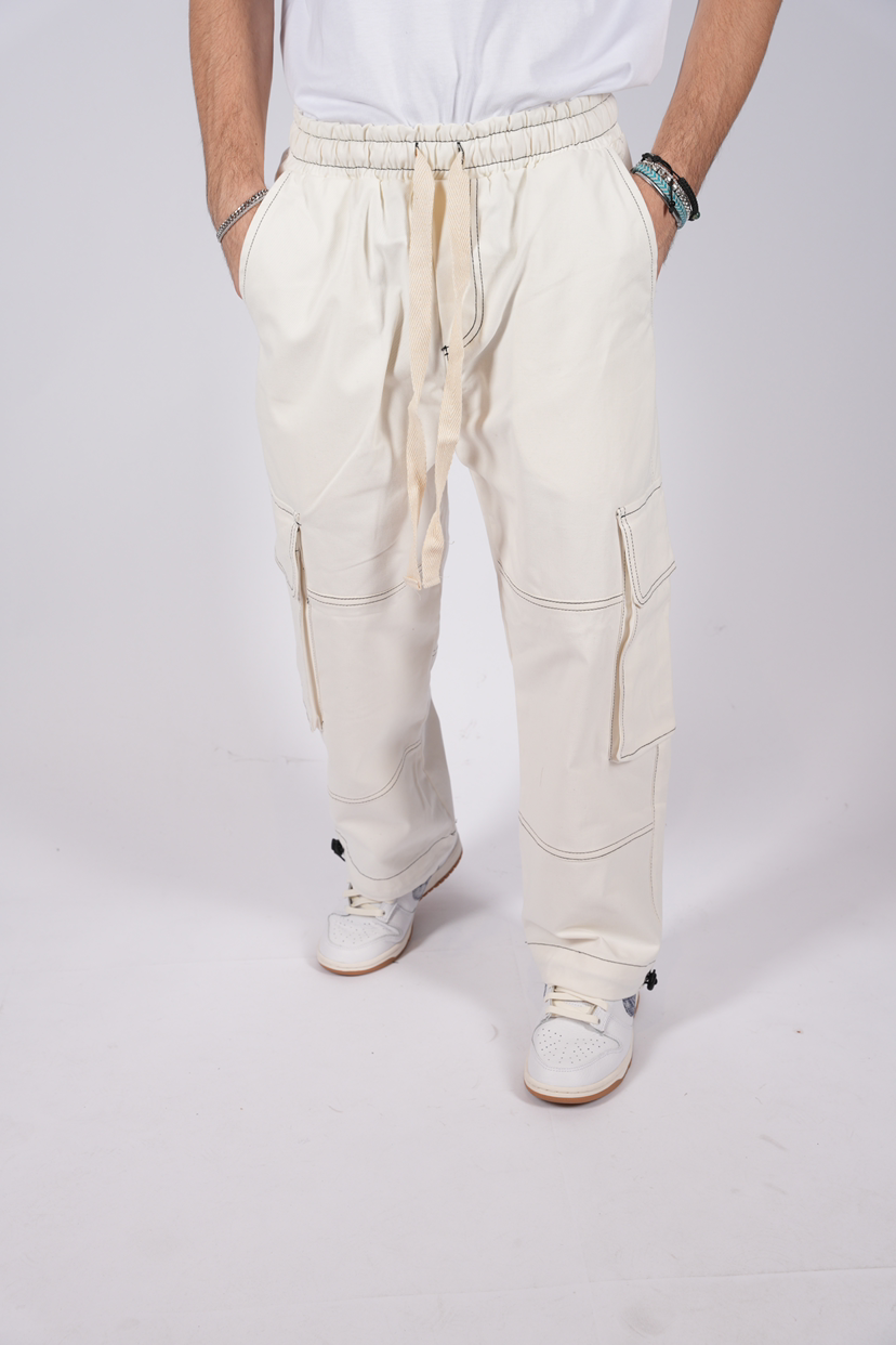 CARGO WHITE ELASTICIZZATO CON TASCONI